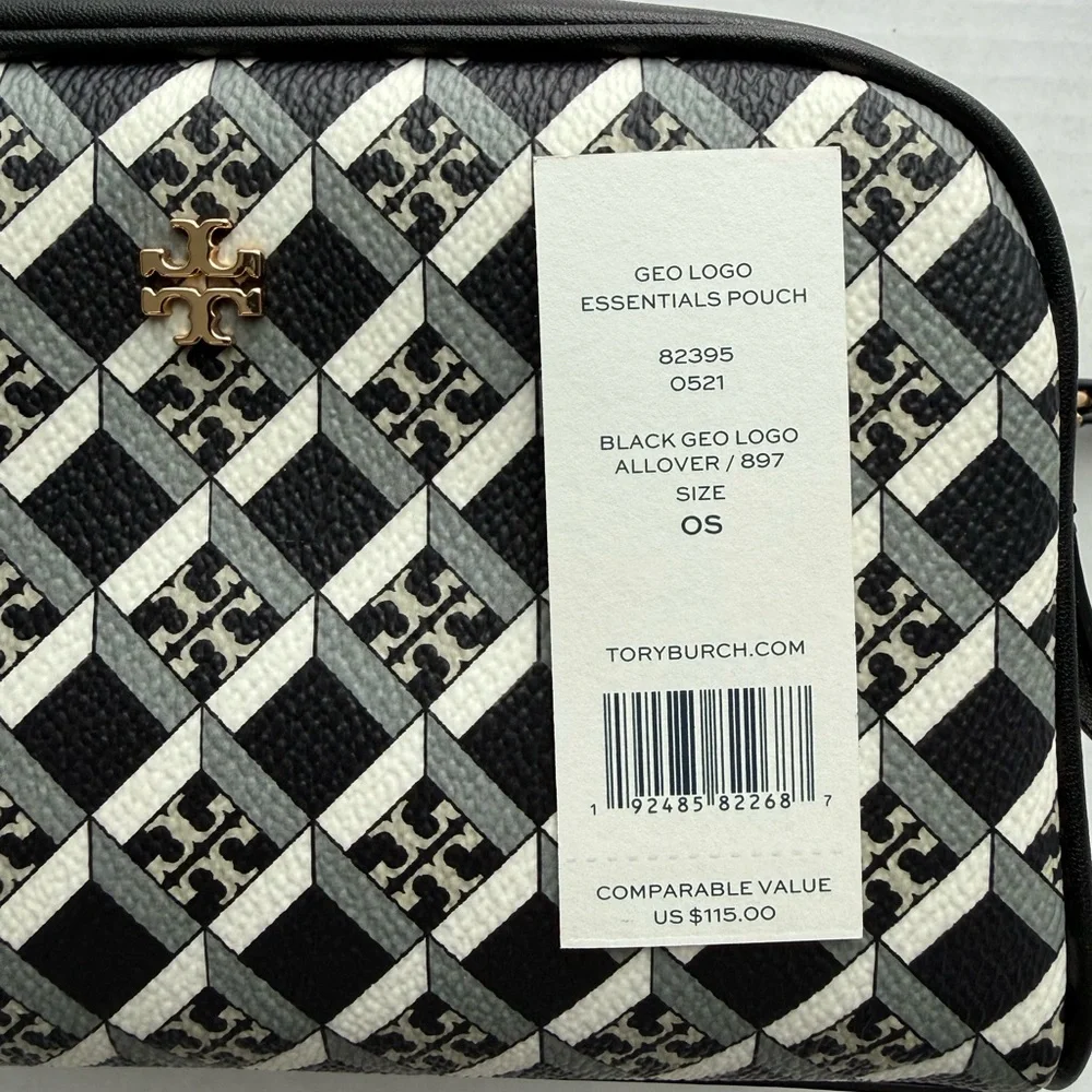 Tory Burch Black Geo Essentials Pouch - Picture 3 of 6